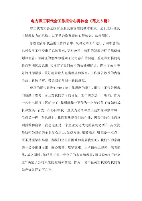 电力职工职代会工作报告心得体会(范文3篇)