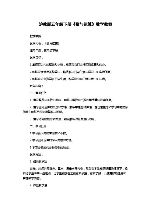 沪教版五年级下册《数与运算》数学教案