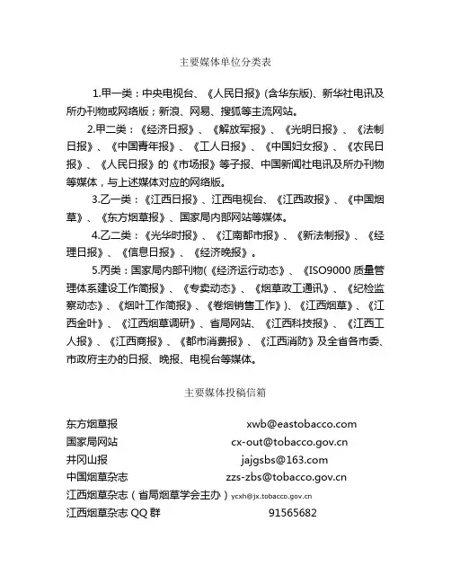 主要媒体单位分类表
