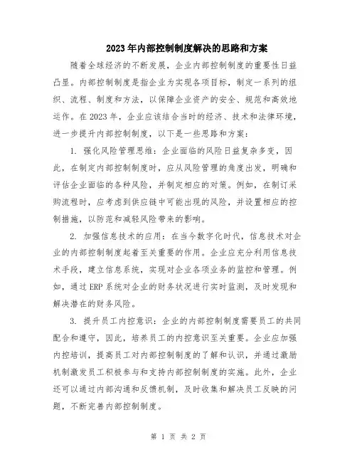 2023年内部控制制度解决的思路和方案