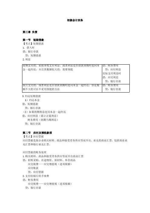 初级会计实务第3~5章知识点