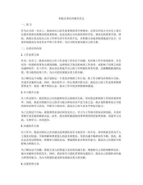 补贴自查自纠报告范文