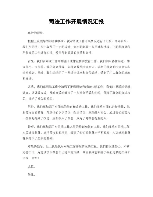 司法工作开展情况汇报
