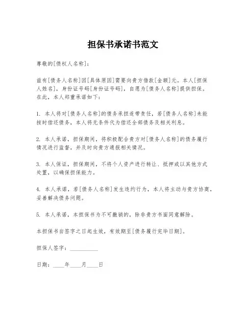担保书承诺书范文
