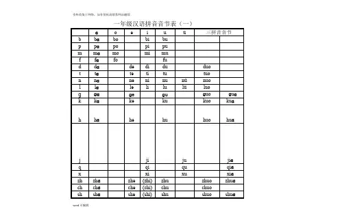 一年级汉语拼音音节练习表说课材料