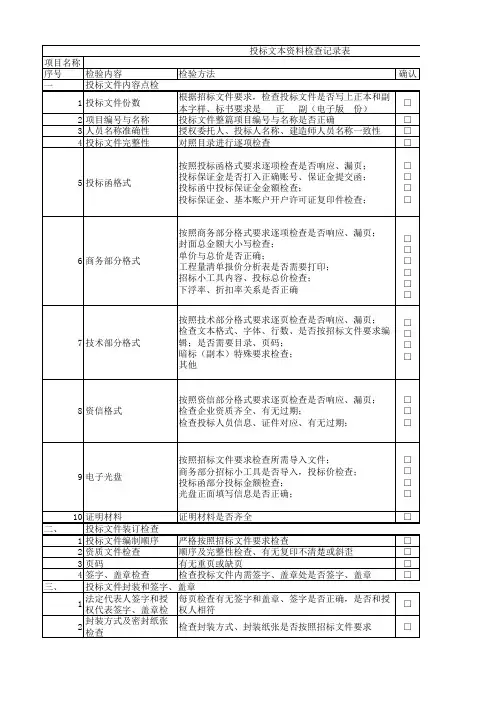 投标文件检查记录表