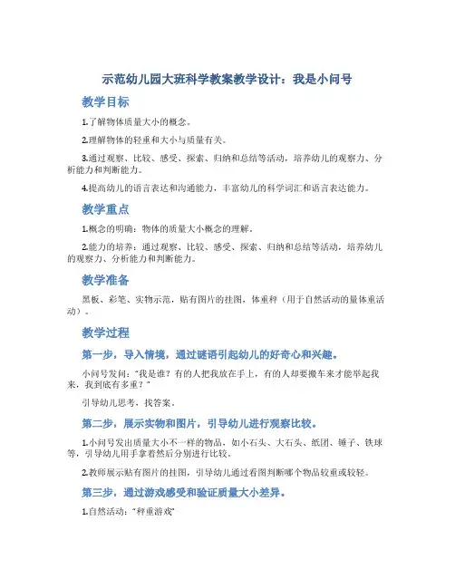 示范幼儿园大班科学教案教学设计：我是小问号
