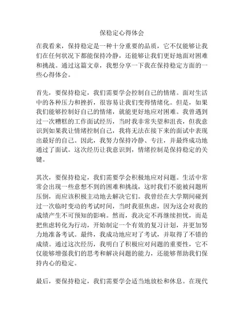 保稳定心得体会