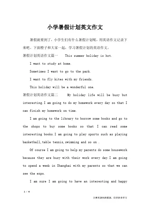 小学暑假计划英文作文_英语作文