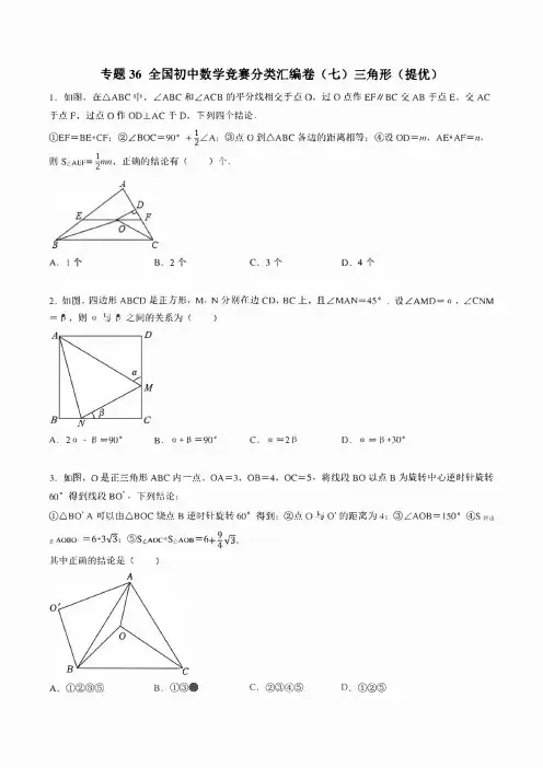 2023初中数学培优竞赛例题+练习 专题36 全国初中数学竞赛分类汇编卷(七)三角形(提优)