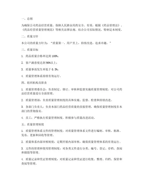 医药经营公司质量管理制度