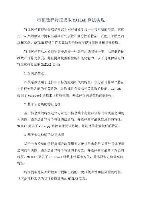 特征选择特征提取MATLAB算法实现