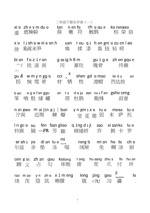完整word版,人教版二年级下册生字表(拼音版)