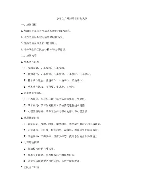 小学生乒乓球培训计划大纲