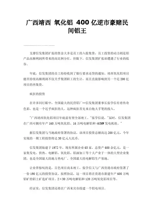 广西靖西氧化铝400亿逆市豪赌民间铝王