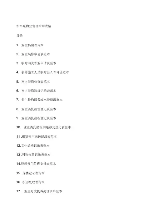 住宅小区物业管理常用表格模板