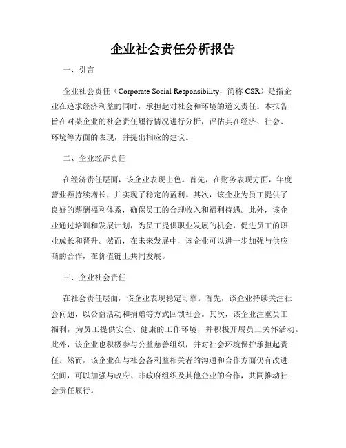 企业社会责任分析报告