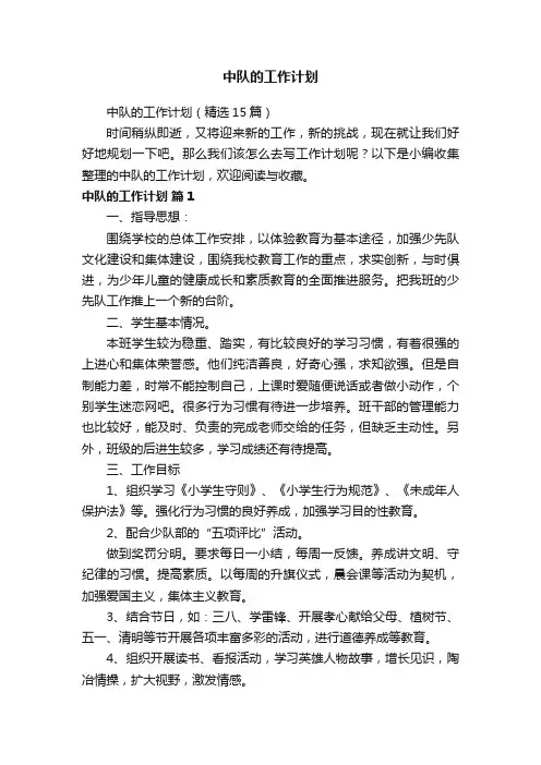 中队的工作计划（精选15篇）
