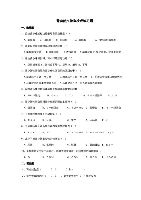 肾功能实验室检测练习题