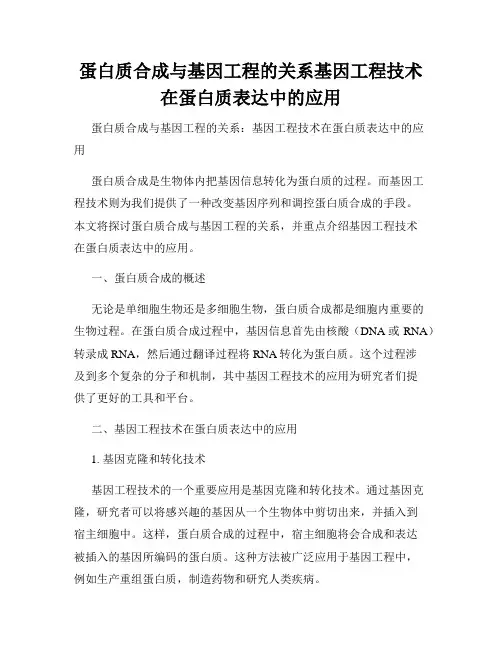 蛋白质合成与基因工程的关系基因工程技术在蛋白质表达中的应用