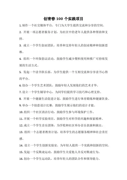 创青春100个实践项目