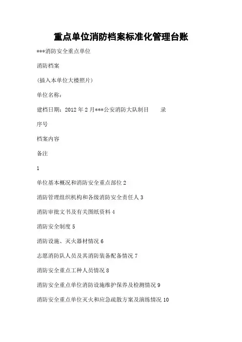 重点单位消防档案标准化管理台账