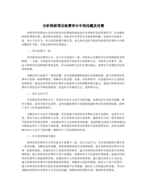 分析科研项目经费审计中的问题及对策