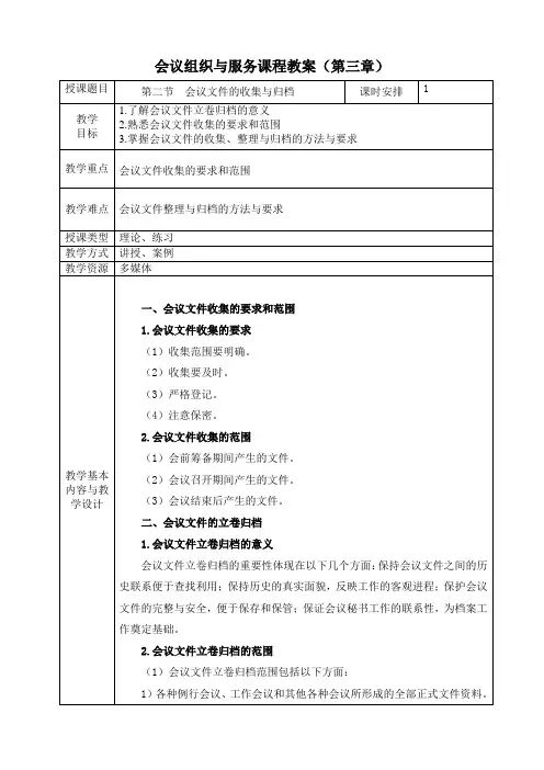 《会议组织与服务》电子教案 第三章  会后收尾工作 第二节  会议文件的收集与归档