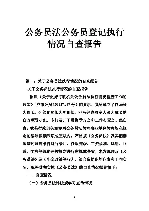 公务员法公务员登记执行情况自查报告