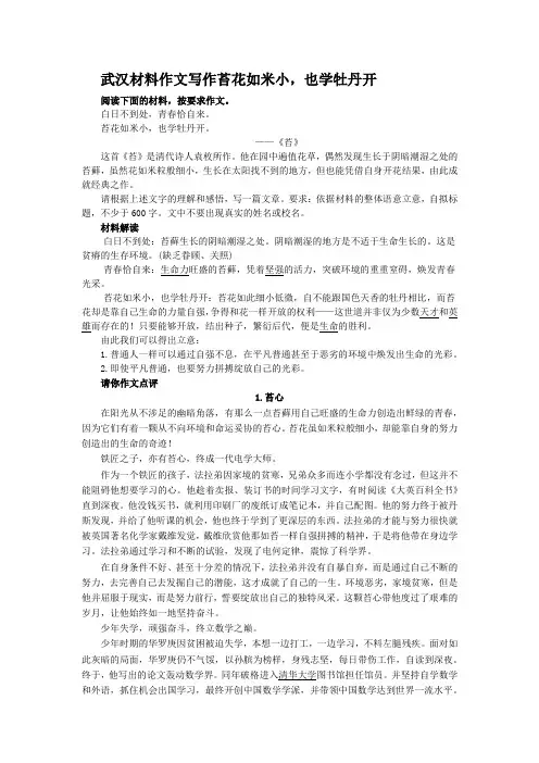 武汉材料作文写作苔花如米小
