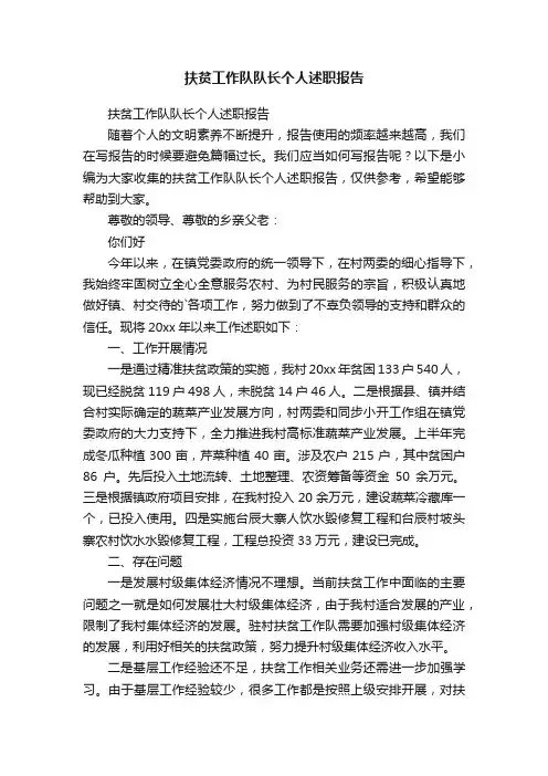 扶贫工作队队长个人述职报告