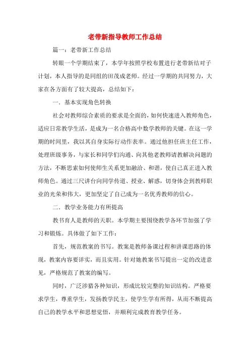 老带新指导教师工作总结