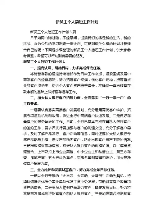 新员工个人简短工作计划