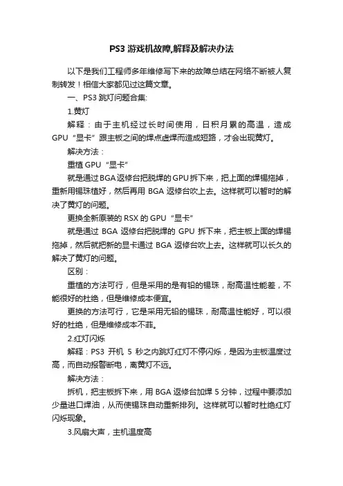 PS3游戏机故障,解释及解决办法