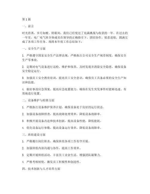 电厂电气班年度总结(3篇)