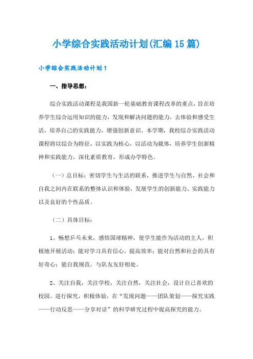 小学综合实践活动计划(汇编15篇)