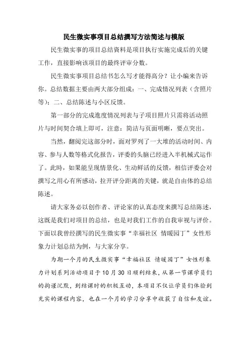民生微实事项目总结撰写方法简述与模版