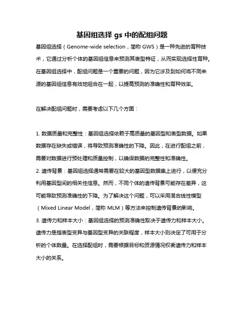 基因组选择gs 中的配组问题