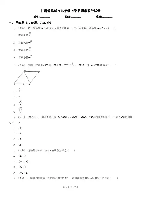 甘肃省武威市九年级上学期期末数学试卷