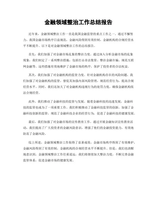 金融领域整治工作总结报告