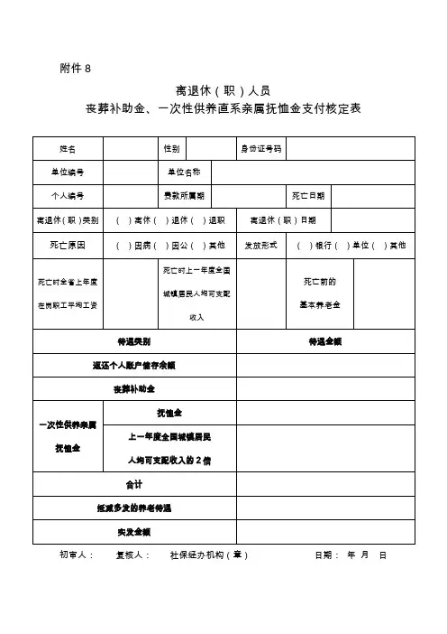 离退休(职)人员丧葬补助金、一次性供养直系亲属抚恤金支付核定表