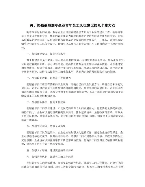 关于加强基层烟草企业青年员工队伍建设的几个着力点