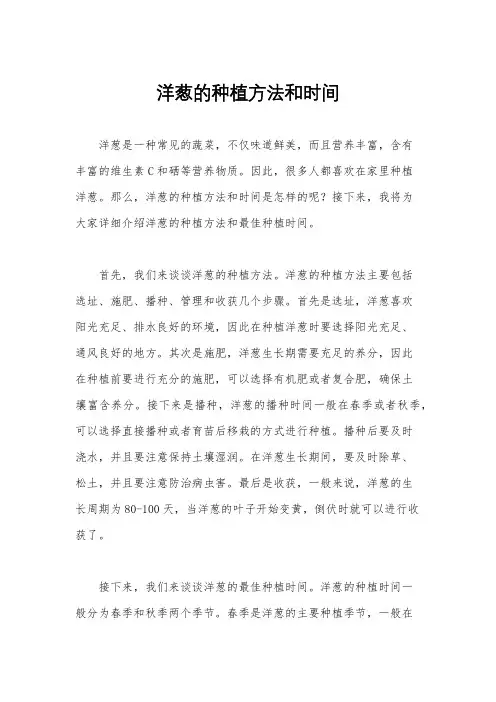 洋葱的种植方法和时间