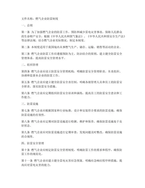 燃气企业防雷制度范本文件