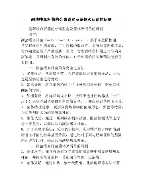 副猪嗜血杆菌的分离鉴定及菌体灭活苗的研制