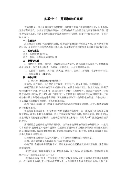 实验十三苔藓植物的观察