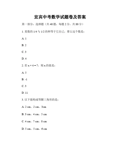 宜宾中考数学试题卷及答案