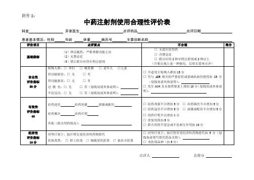 中药注射剂使用合理性评价表