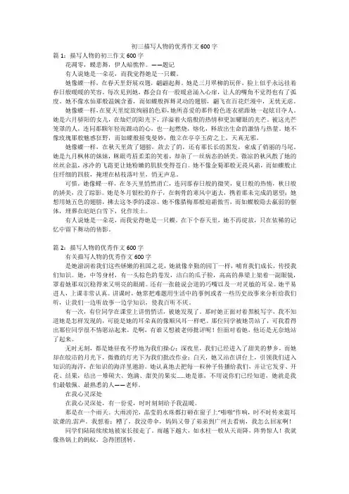 初三描写人物的优秀作文600字