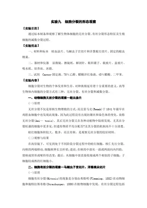 细胞生物学实验手册：细胞分裂的形态观察
